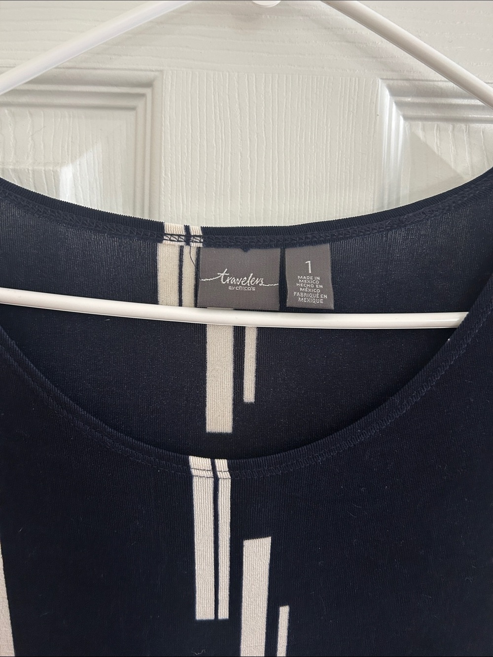 Travelers by Chicos Navy Dress with Cream Stripe Detail